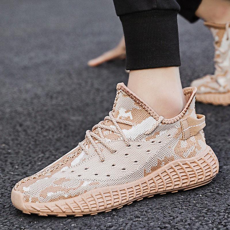 Men's Platform Low-top Lace-up Flying Knit Sneakers