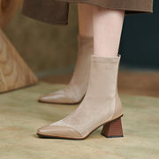 fashion simple women's thick heel pointed toe short boots - MRSLM