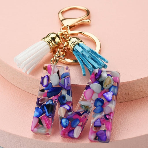 colorful resin letter key ring with tassel - MRSLM