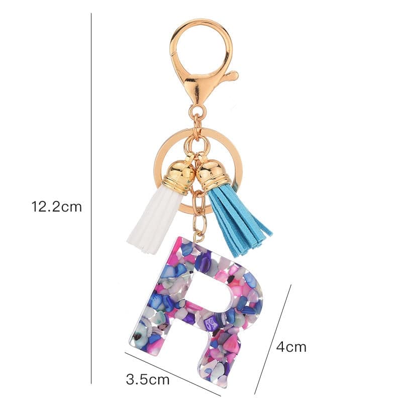 Colorful Resin Letter Key Ring with Tassel