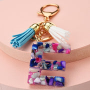 colorful resin letter key ring with tassel, view 4 - MRSLM
