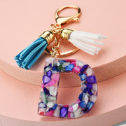 colorful resin letter key ring with tassel, view 5 - MRSLM