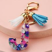 colorful resin letter key ring with tassel, view 7 - MRSLM