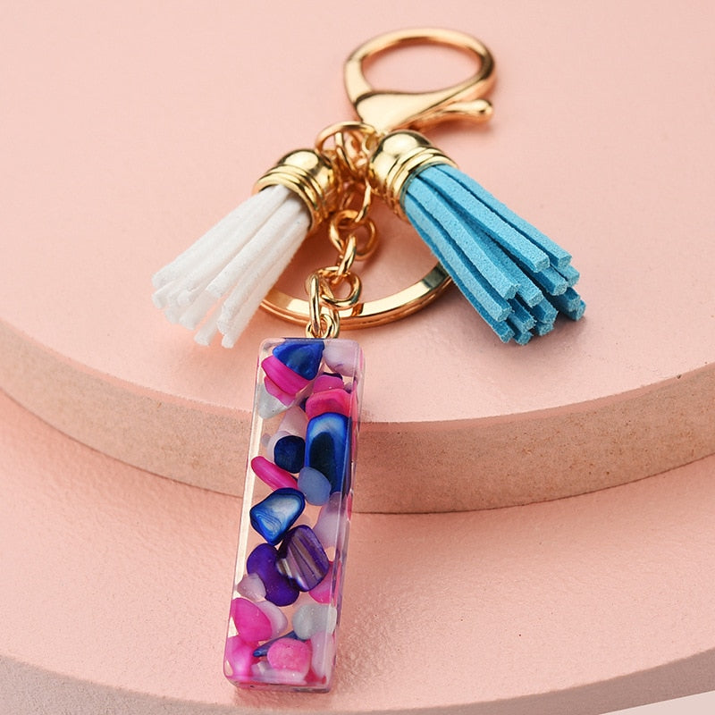 colorful resin letter key ring with tassel, view 8 - MRSLM