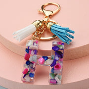 colorful resin letter key ring with tassel, view 9 - MRSLM