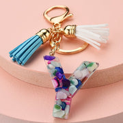 colorful resin letter key ring with tassel, view 10 - MRSLM