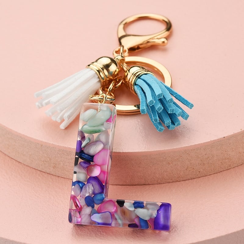 Colorful Resin Letter Key Ring with Tassel