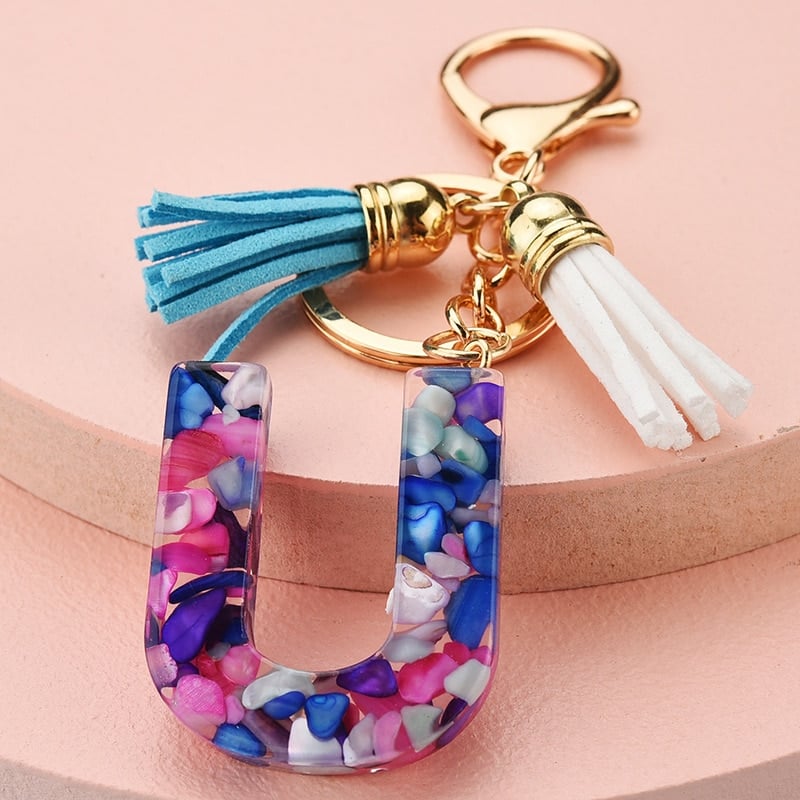 colorful resin letter key ring with tassel, view 14 - MRSLM