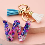 colorful resin letter key ring with tassel, view 16 - MRSLM