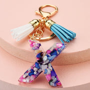 colorful resin letter key ring with tassel, view 17 - MRSLM