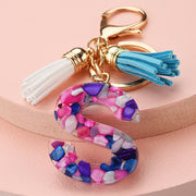 colorful resin letter key ring with tassel, view 20 - MRSLM