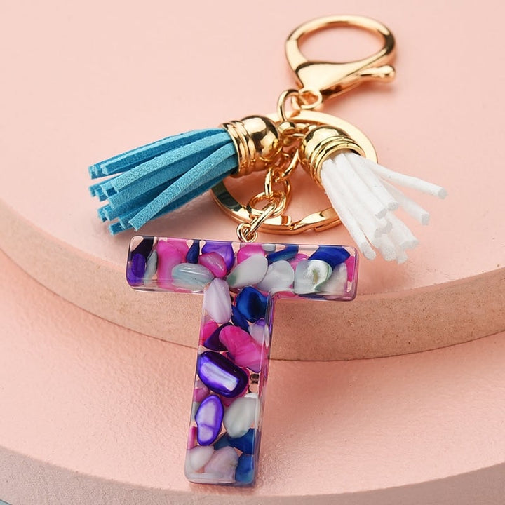 Colorful Resin Letter Key Ring with Tassel