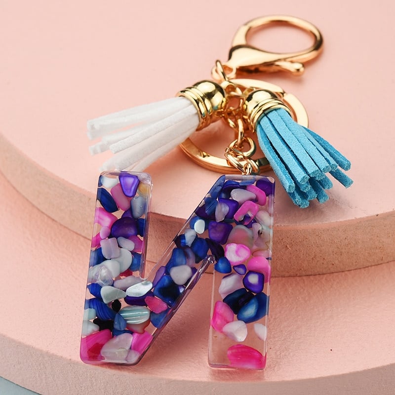 colorful resin letter key ring with tassel, view 22 - MRSLM