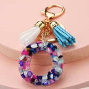 colorful resin letter key ring with tassel, view 23 - MRSLM