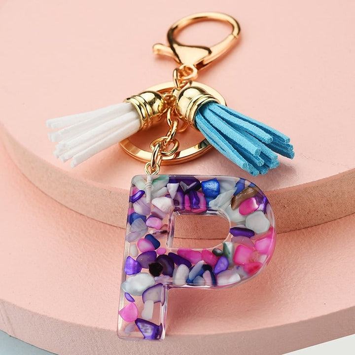 Colorful Resin Letter Key Ring with Tassel