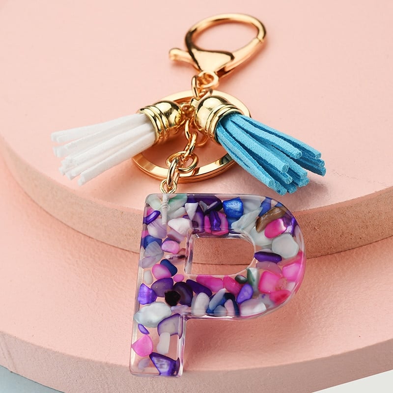 colorful resin letter key ring with tassel, view 24 - MRSLM