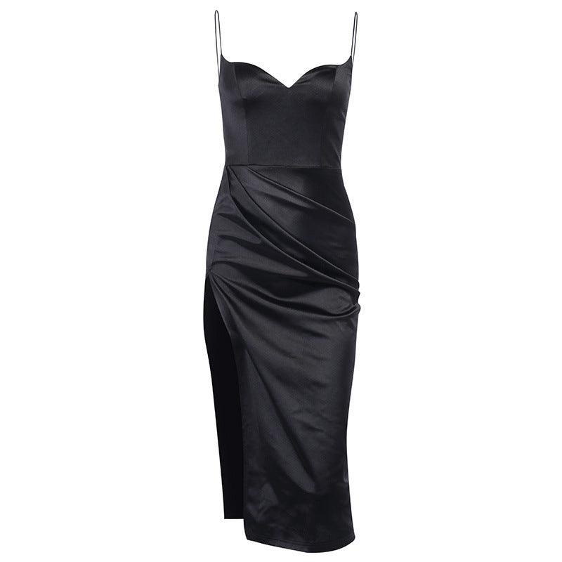 solid color split slim dress, view 2 - MRSLM