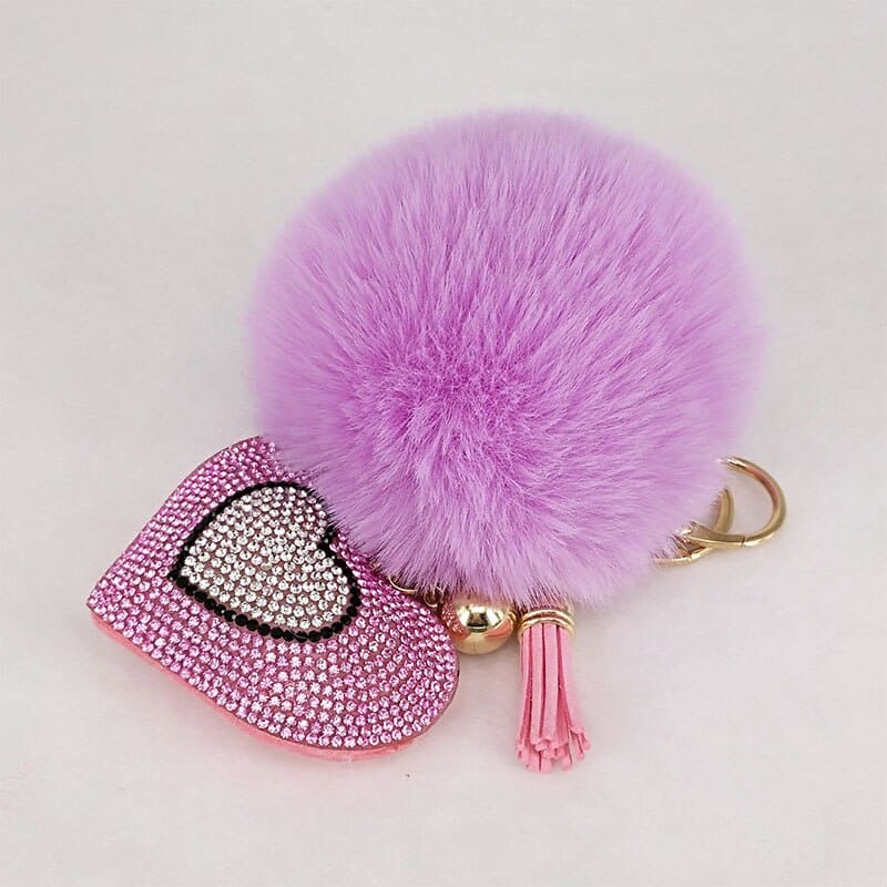 pompom keychain with heart charm, view 4 - MRSLM
