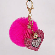 pompom keychain with heart charm, view 5 - MRSLM