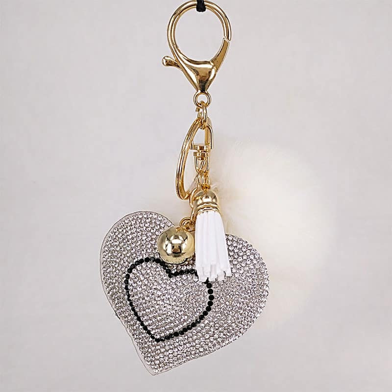 pompom keychain with heart charm, view 7 - MRSLM