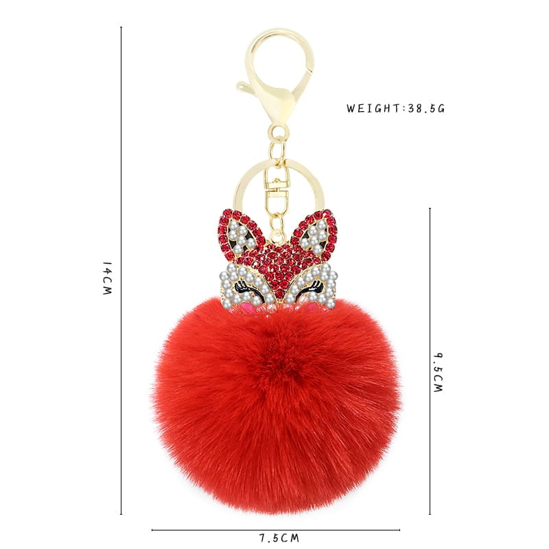 Women's Rhinestones Decorated Fox Fur Ball Keychain