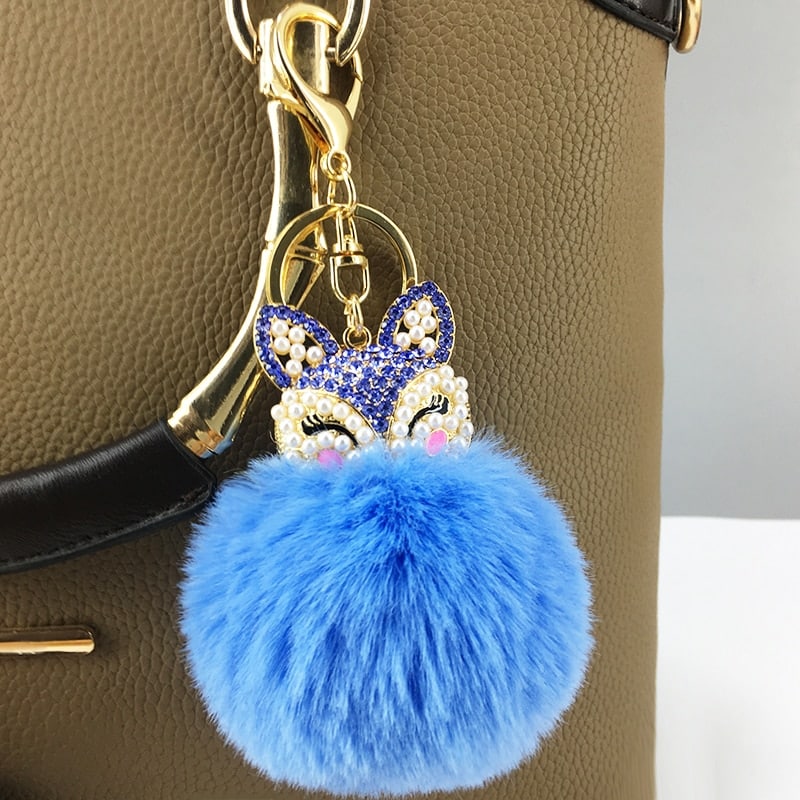 fox fur ball keychain, view 21 - MRSLM