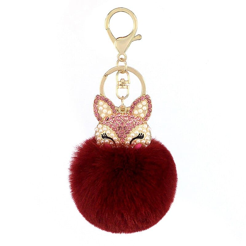 fox fur ball keychain, view 2 - MRSLM