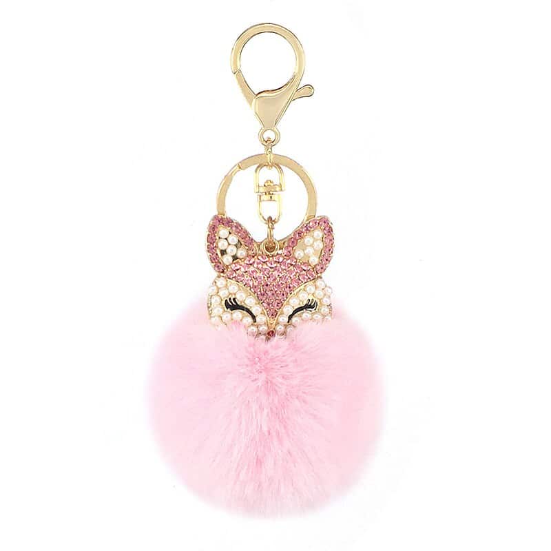 fox fur ball keychain, view 3 - MRSLM