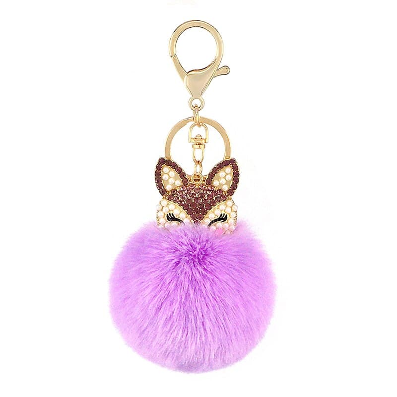 Women's Rhinestones Decorated Fox Fur Ball Keychain