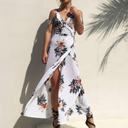 Printed off-the-shoulder chiffon beach dress - MRSLM