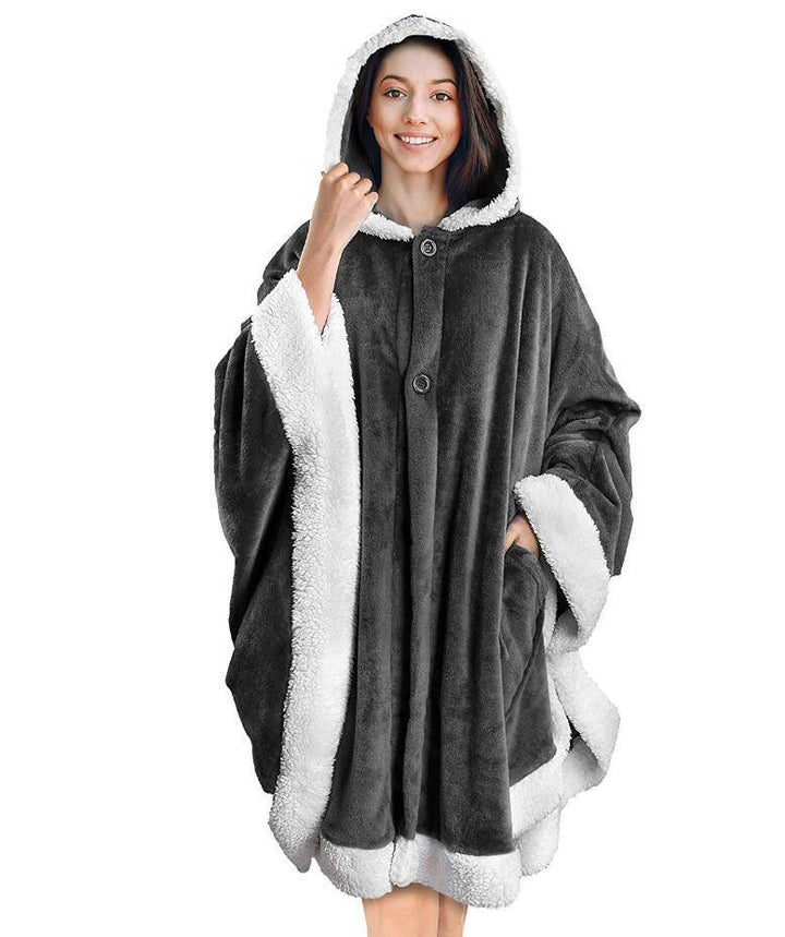 Flannel Double Pocket Soft Plush Cloak - MRSLM