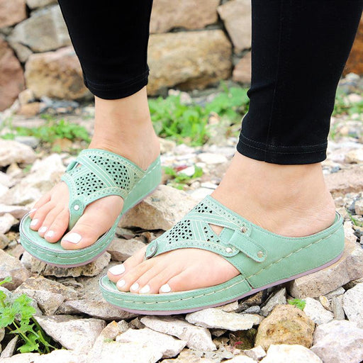 Women's wedge heel hollow flip flops, view 2 - MRSLM