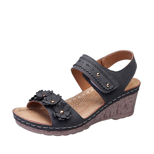 Wedge heel flower cutout fish-mouth sandals, view 2 - MRSLM