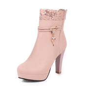 Women's faux leather thick heel boots, view 3 - MRSLM