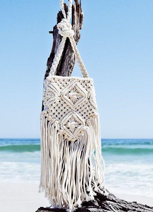 tassel cotton woven shoulder bag, view 4 - MRSLM