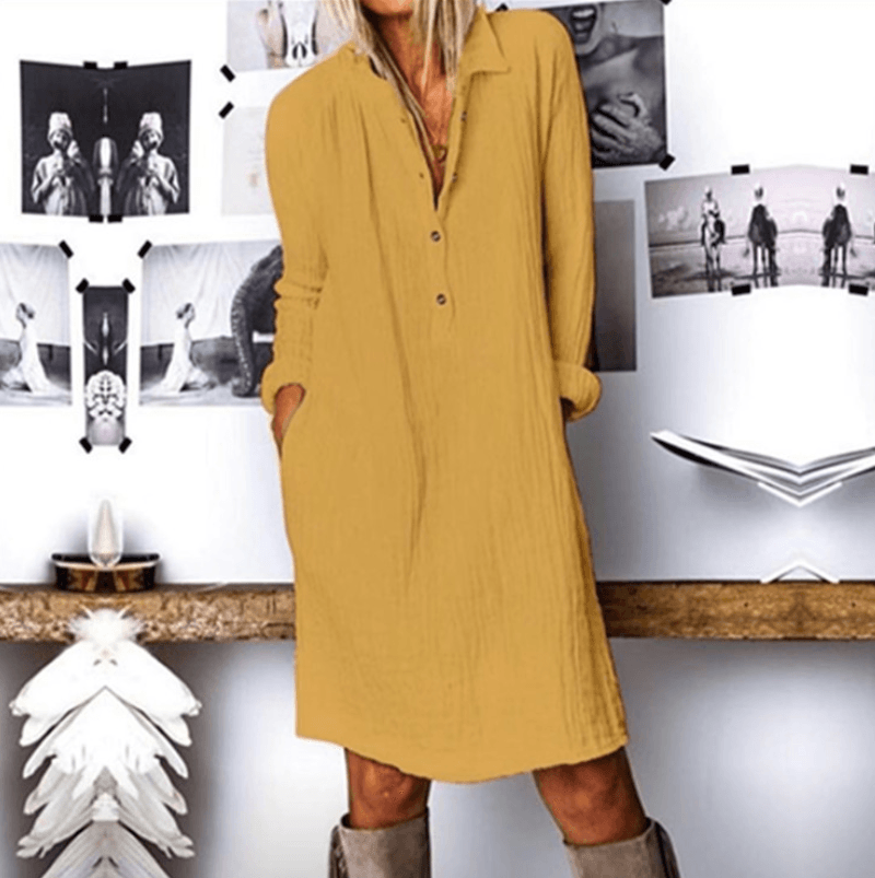 Cotton and linen long sleeve dress, view 4 - MRSLM