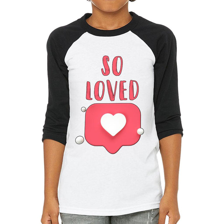 So Loved Kids' Baseball T-Shirt - Cute 3/4 Sleeve T-Shirt - Heart Print Baseball Tee - MRSLM