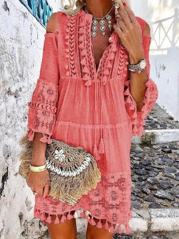Women's lace fringed mid-length shirt, view 4 - MRSLM