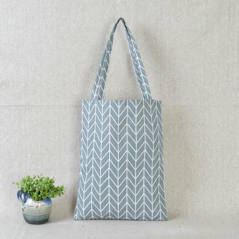 geometric print linen tote bag, view 4 - MRSLM