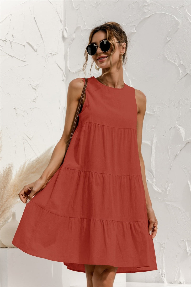 sleeveless o-neck summer dress, view 10 - MRSLM