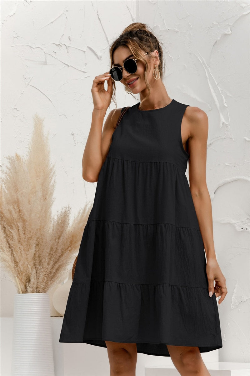 sleeveless o-neck summer dress, view 4 - MRSLM