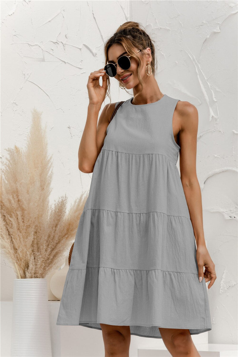 sleeveless o-neck summer dress, view 6 - MRSLM