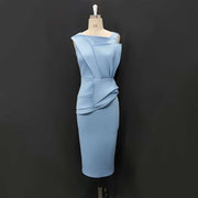 women's blue sleeveless midi dress, view 5 - MRSLM