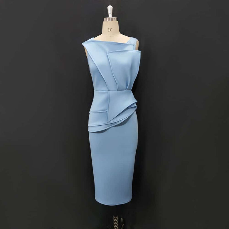 women's blue sleeveless midi dress, view 5 - MRSLM