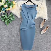 women's blue sleeveless midi dress, view 6 - MRSLM