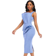 women's blue sleeveless midi dress - MRSLM