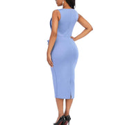 women's blue sleeveless midi dress, view 4 - MRSLM