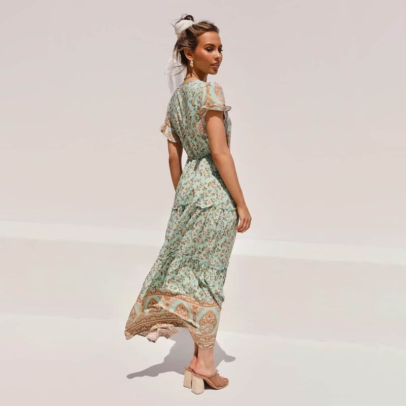 boho floral women's maxi dress, view 5 - MRSLM