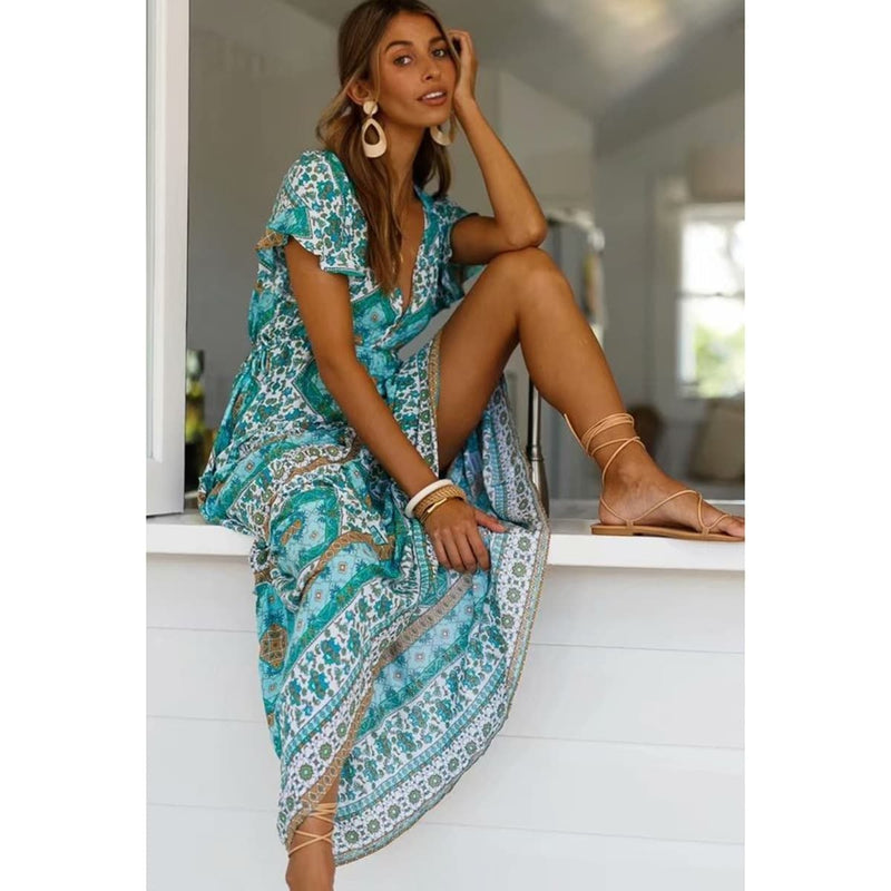 boho floral women's maxi dress, view 7 - MRSLM