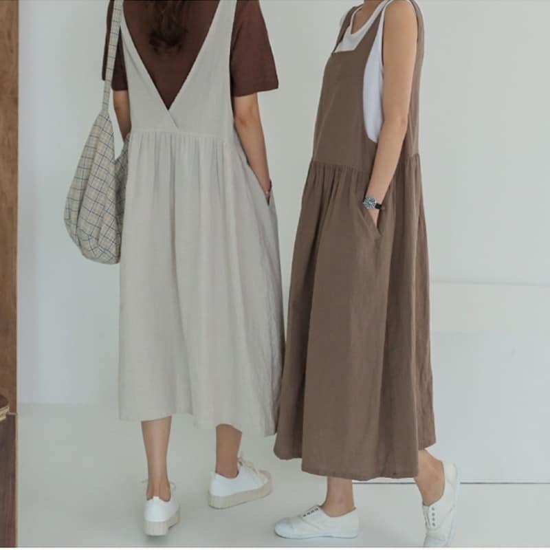 Women's cotton sleeveless dress with pockets, view 6 - MRSLM